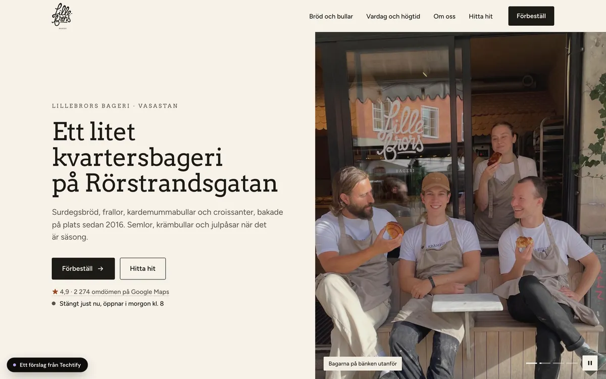 Förslag på ny hemsida för Lillebrors bageri, på en dator