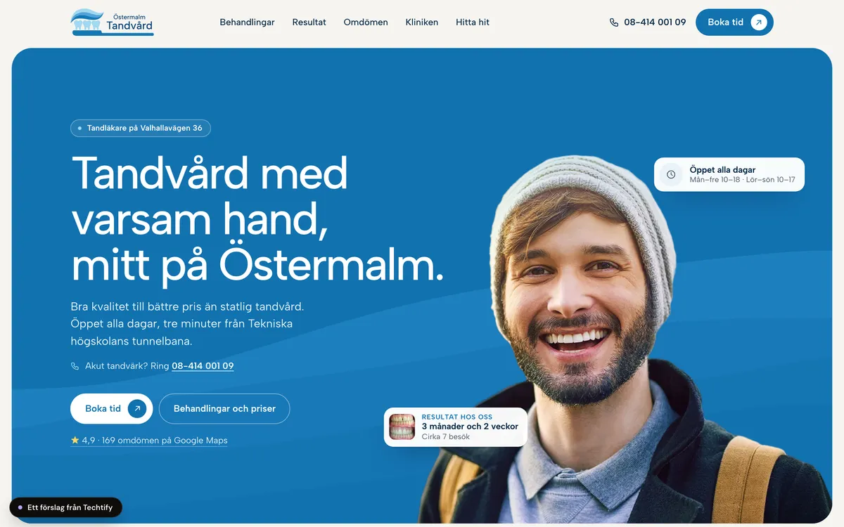 Förslag på ny hemsida för Östermalm Tandvård, på en dator